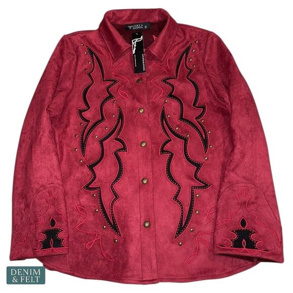 Lucky & Blessed Red Suede Boot Stitch Studded Jacket Western Rodeo NFR~NEW - Picture 7 of 16